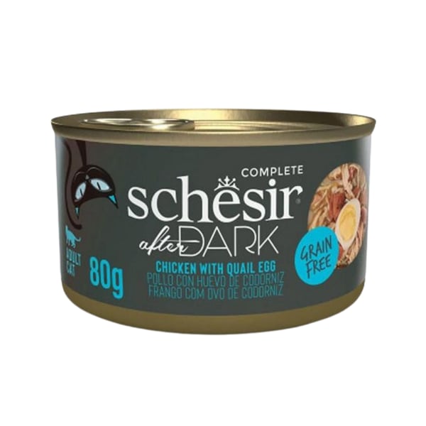 Schesir After Dark Et Suyunda Tavuklu ve Bıldırcın Yumurtalı Yetişkin Kedi Konservesi 80 gr