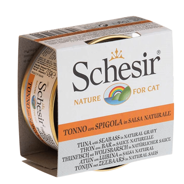 Schesir Broth Ton Balıklı ve Levrekli Et Suyunda Yetişkin Kedi Konservesi 70gr