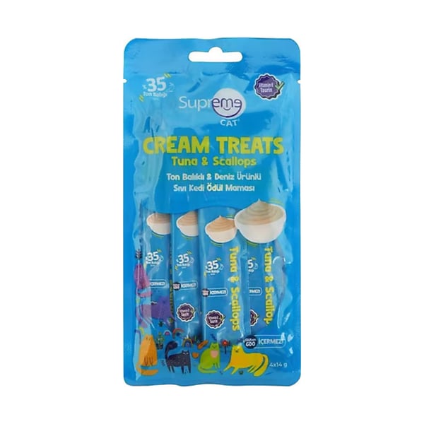 Supreme Crema Tavuk Etli Ve Peynirli Ek Besin ve Kedi Ödülü 4x14 Gr