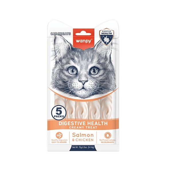 Wanpy Digestive Health Support Somon Balıklı ve Tavuklu Fonksiyonel Krema Kedi Ödülü 5x14gr