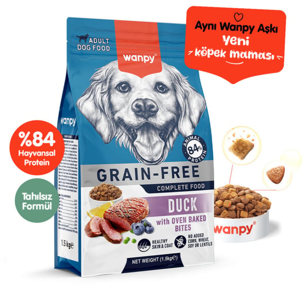 Wanpy Ördekli Tahılsız Yetişkin Köpek Maması 1,5kg