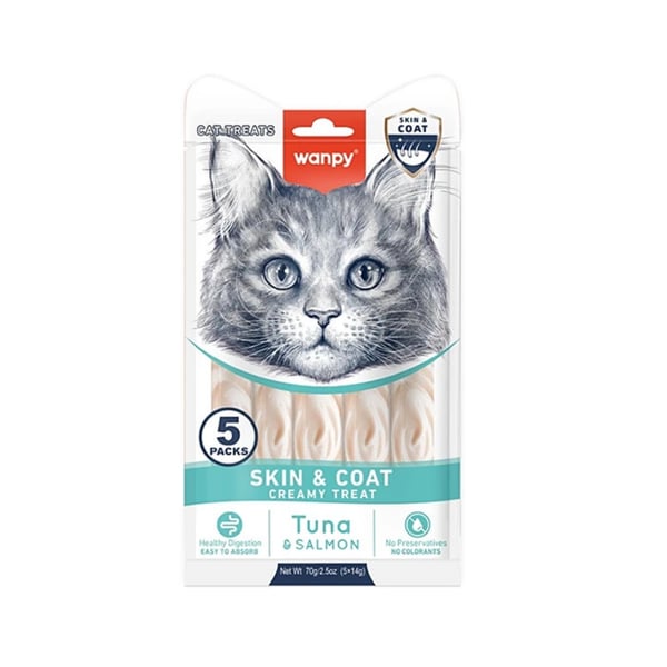 Wanpy Skin Coat Ton Balıklı ve Somonlu Fonksiyonel Krema Kedi Ödülü 5x14gr