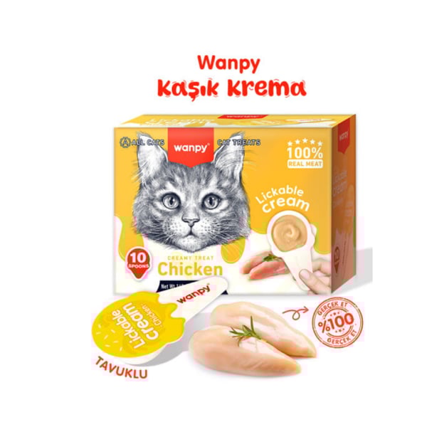 Wanpy Tavuklu Kaşık Krema Kedi Ödül Maması 10x16 gr