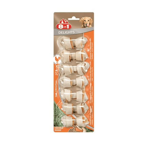 8in1 Delights Bones Ağız Bakımı için Tavuklu Düğümlü Köpek Kemiği (7'li) [XS] 84gr
