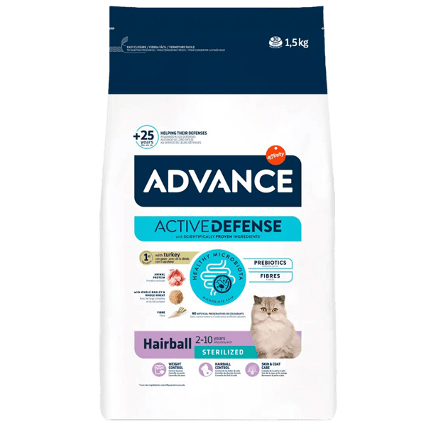 AdvanceHairball Tüy Yumağı Önleyici Hindili Kısırlaştırılmış Yetişkin Kedi Maması 1,5kg