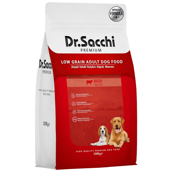 Dr.Sacchi Premium Sığır Etli Düşük Tahıllı Yetişkin Köpek Maması 1,5kg