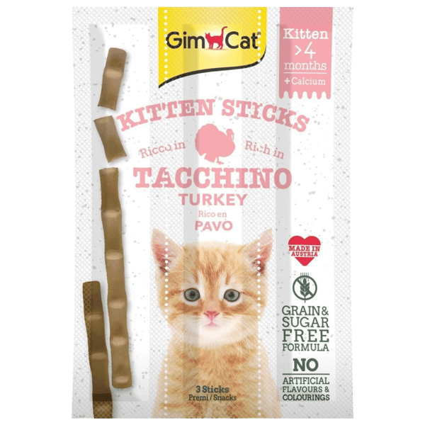 GimCat Sticks Kitten Hindili Kalsiyum İlaveli Yavru Kedi Ödül Çubuğu 3x3gr