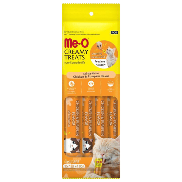 Me-O Creamy Treats Tavuk Etli ve Kabaklı Ek Besin ve Kedi Ödülü 4x15gr