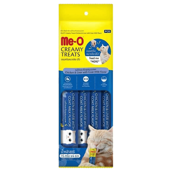 Me-O Creamy Treats Tavuk Karaciğer ve Keçi Sütlü Ek Besin ve Kedi Ödülü 4x15gr
