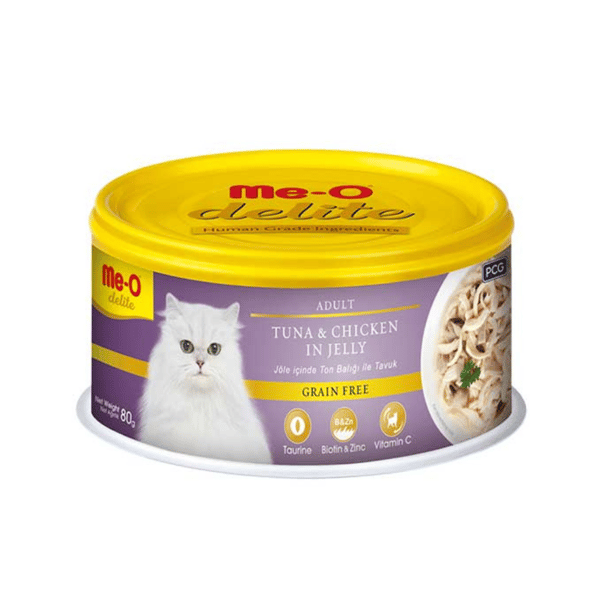 Me-O Delite Ton Balıklı ve Tavuklu Yetişkin Kedi Konservesi 80 gr