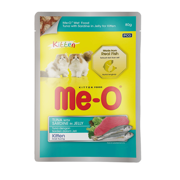 Me-O Pouch Kitten Ton Balıklı ve Sardalyalı Yavru Kedi Konservesi 80 gr