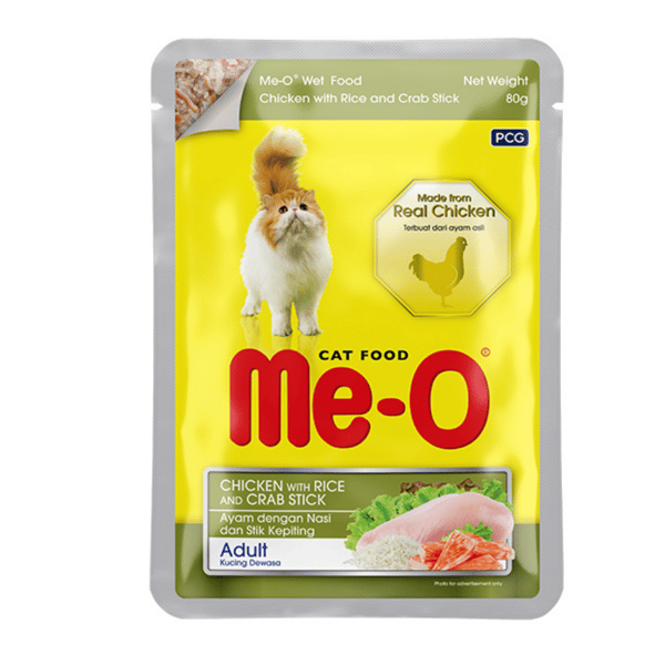 Me-O Pouch Tavuklu Yengeçli ve Pirinçli Yetişkin Kedi Konservesi 80 gr