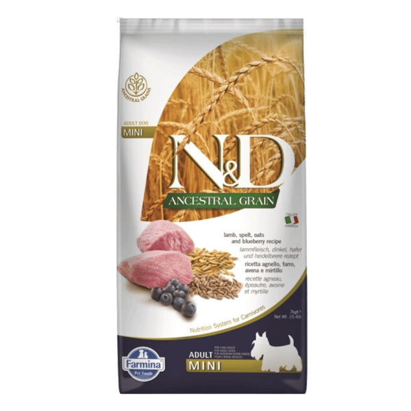 N&D Ancestral Grain Kuzu Etli Yaban Mersinli Küçük Irk Ata Tahıllı Yetişkin Köpek Maması 7kg