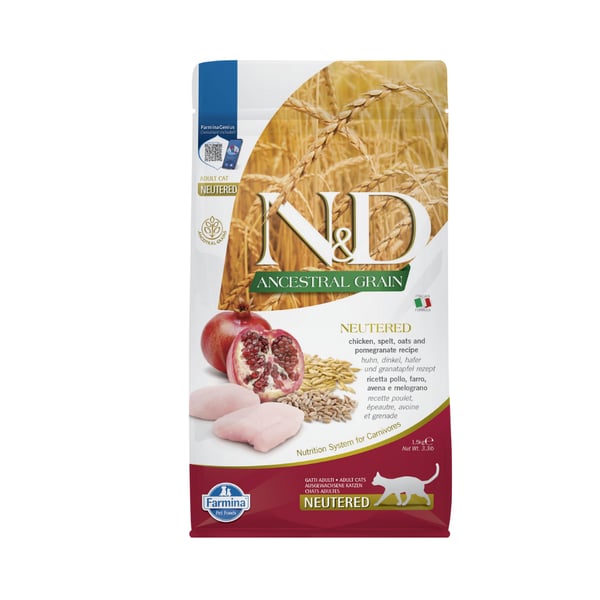N&D Ancestral Grain Tavuklu ve Narlı Ata Tahıllı Kısırlaştırılmış Kedi Maması 1,5kg