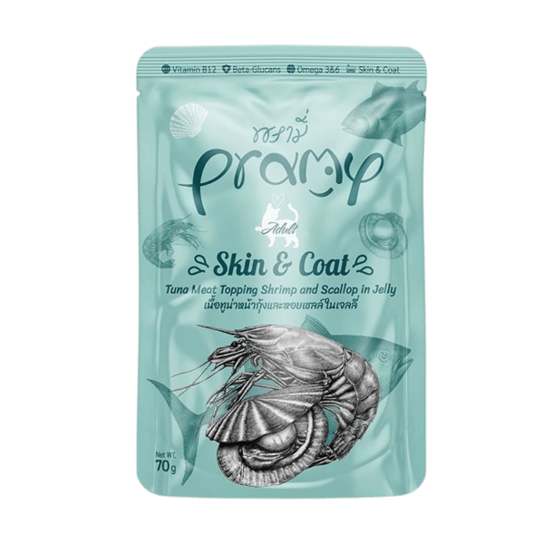 Pramy Skin Coat Jöle İçinde Karidesli Deniz Taraklı ve Ton Balıklı Kedi Konservesi 70gr