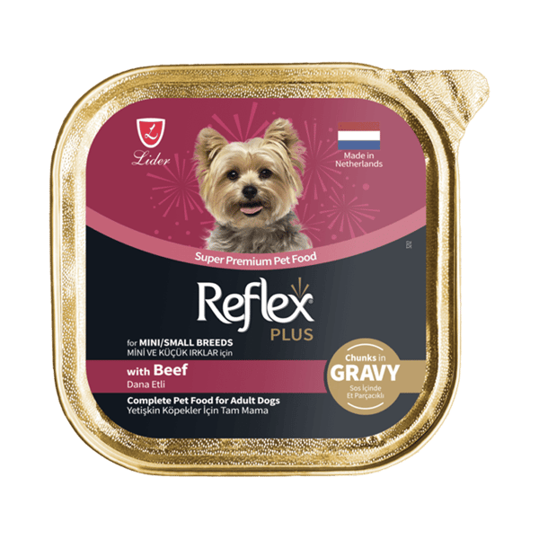 Reflex Plus Sos İçinde Et Parçacıklı Dana Etli Mini ve Küçük Irklar İçin Yetişkin Köpek Yaş Maması 85gr