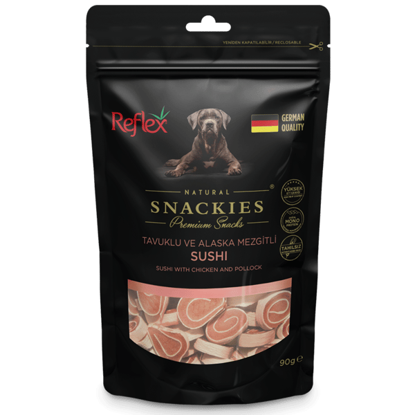 Reflex Snackies Natural Tavuklu ve Alaska Mezgitli Sushi Köpek Ödül Maması 90gr