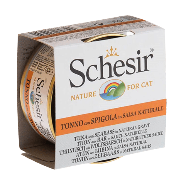 Schesir Broth Ton Balıklı ve Levrekli Et Suyunda Yetişkin Kedi Konservesi 70gr
