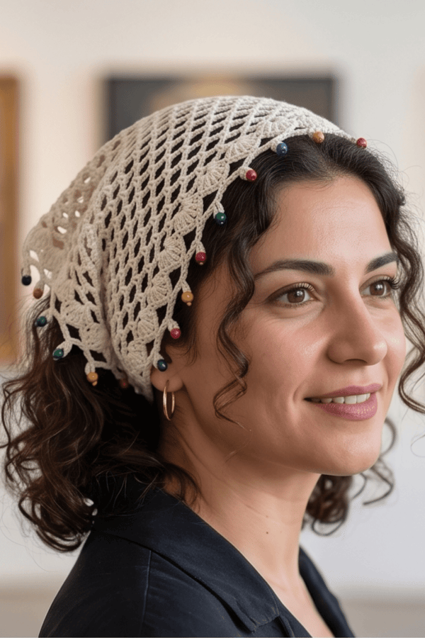 %100 El Örgüsü Boncuklu Bohem Kadın Bandana Saç Aksesuarı