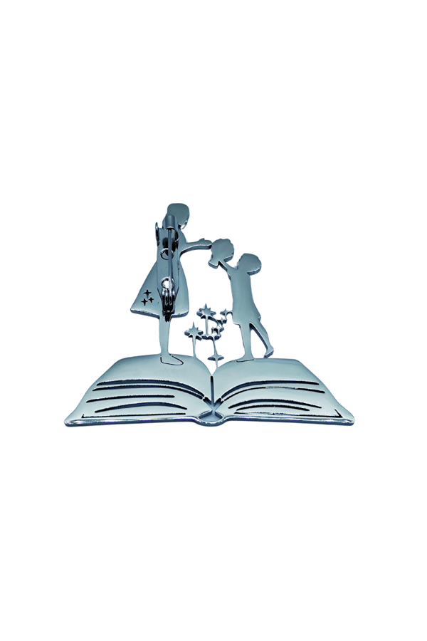 Gümüş Renkli Öğretmen Öğrenci Kitap Okuma Temalı Broş