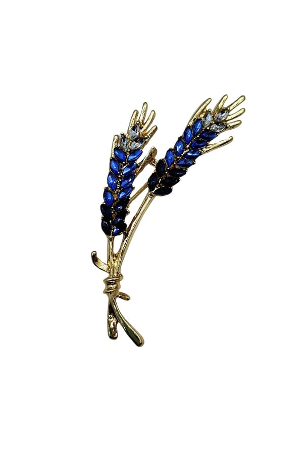 Mavi Kristal Buğday Başak Broş – Zarif Doğa Temalı Brooch | Kadın Şık Takı ve Aksesuar