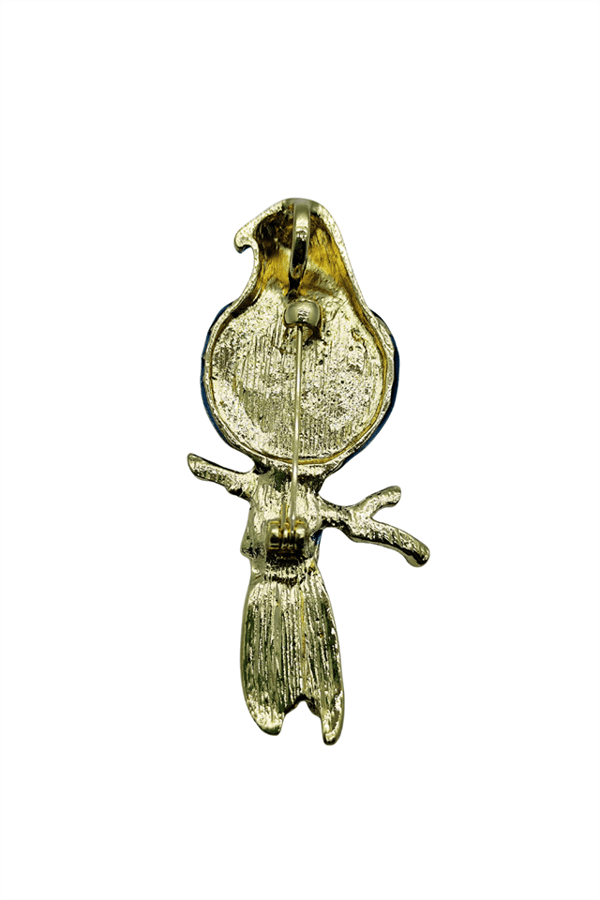 Renkli Taş Detaylı Papağan Figürlü Tasarım Broş