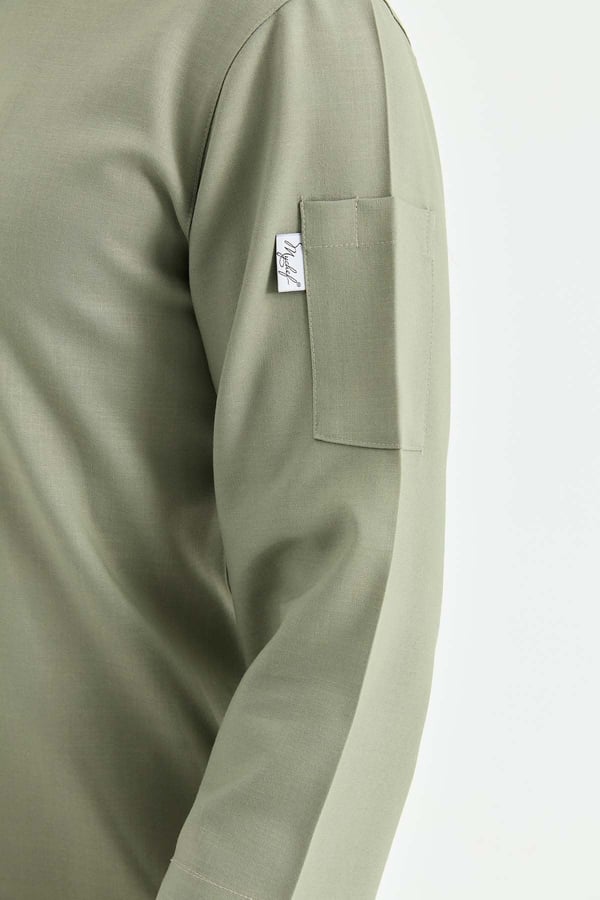 1923 Gizli Pat Erkek Şef Ceketi Haki - Keten Dokulu Esnek Mutfak Kıyafeti - MyChef Uniforms