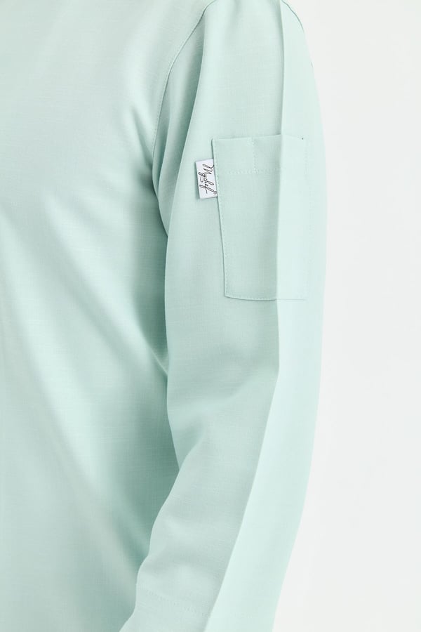 1923 Gizli Pat Şef Ceketi Turkuaz - Keten Dokulu Esnek Mutfak Kıyafeti - MyChef Uniforms