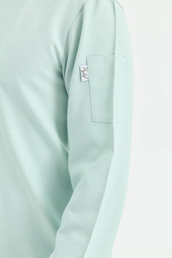 1923 Gizli Pat Şef Ceketi Turkuaz - Keten Dokulu Esnek Mutfak Kıyafeti - MyChef Uniforms