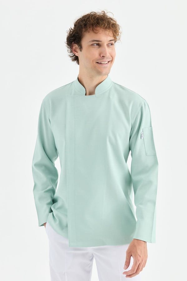 1923 Gizli Pat Şef Ceketi Turkuaz - Keten Dokulu Esnek Mutfak Kıyafeti - MyChef Uniforms