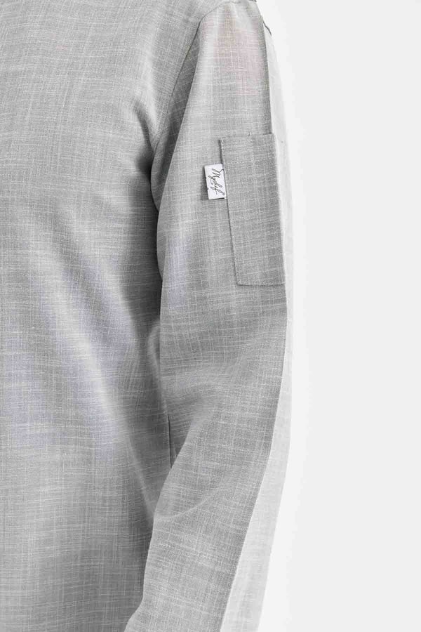 1923 Gizli Pat Şef Ceketi Koyu Gri - Keten Dokulu Esnek Mutfak Kıyafeti - MyChef Uniforms