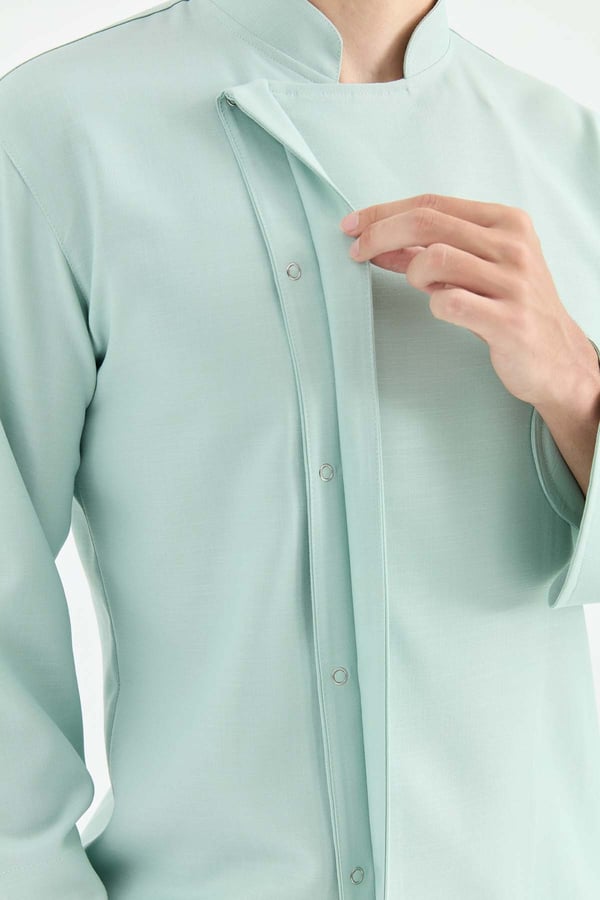 1923 Gizli Pat Şef Ceketi Turkuaz - Keten Dokulu Esnek Mutfak Kıyafeti - MyChef Uniforms