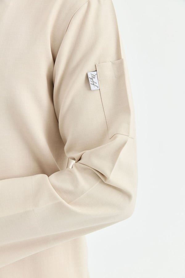 1923 Gizli Pat Erkek Şef Ceketi Bej - Keten Dokulu Esnek Mutfak Kıyafeti - MyChef Uniforms