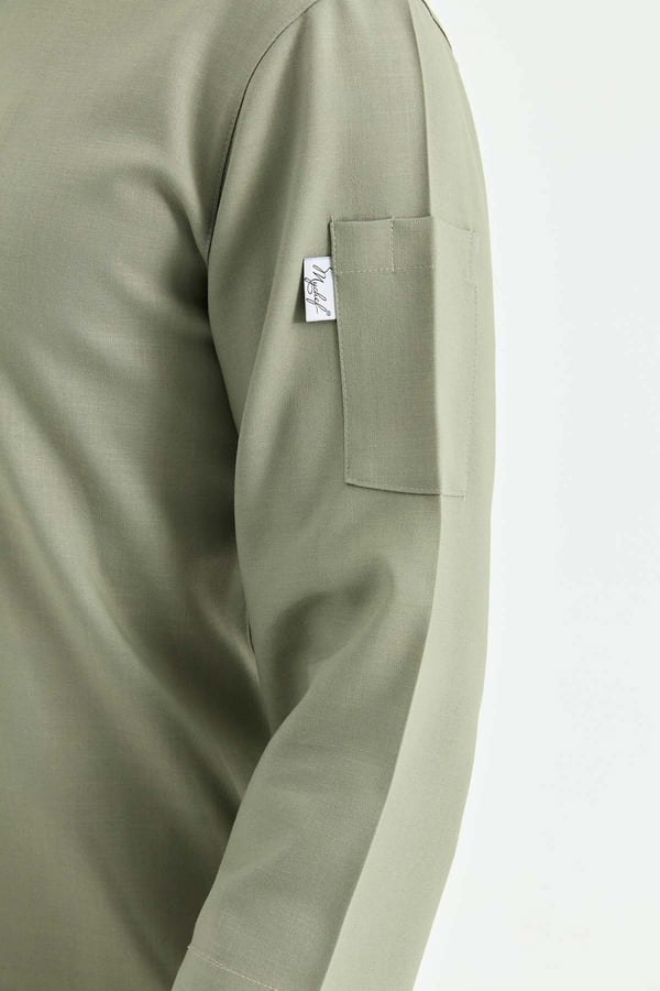 1923 Gizli Pat Erkek Şef Ceketi Haki - Keten Dokulu Esnek Mutfak Kıyafeti - MyChef Uniforms