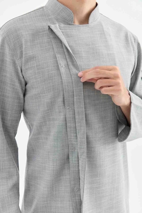 1923 Gizli Pat Şef Ceketi Koyu Gri - Keten Dokulu Esnek Mutfak Kıyafeti - MyChef Uniforms