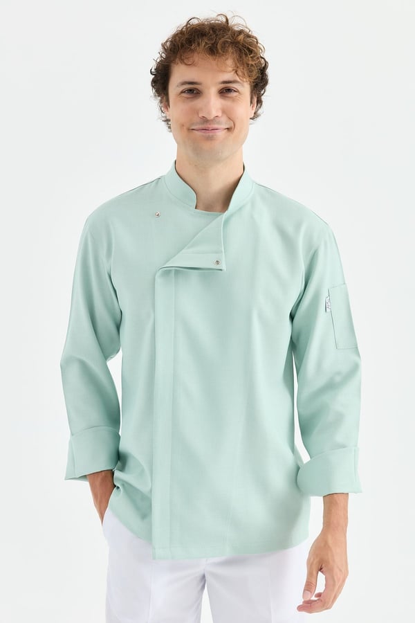1923 Gizli Pat Şef Ceketi Turkuaz - Keten Dokulu Esnek Mutfak Kıyafeti - MyChef Uniforms