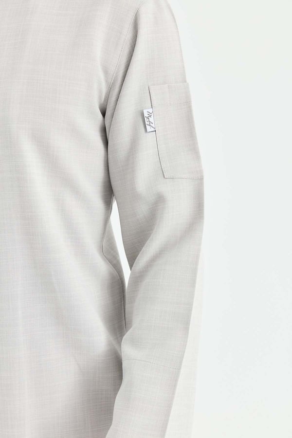 1923 Gizli Pat Şef Ceketi Gri - Keten Dokulu Esnek Mutfak Kıyafeti - MyChef Uniforms