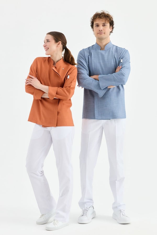 1923 Gizli Pat Şef Ceketi Lacivert - Keten Dokulu Esnek Mutfak Kıyafeti - MyChef Uniforms