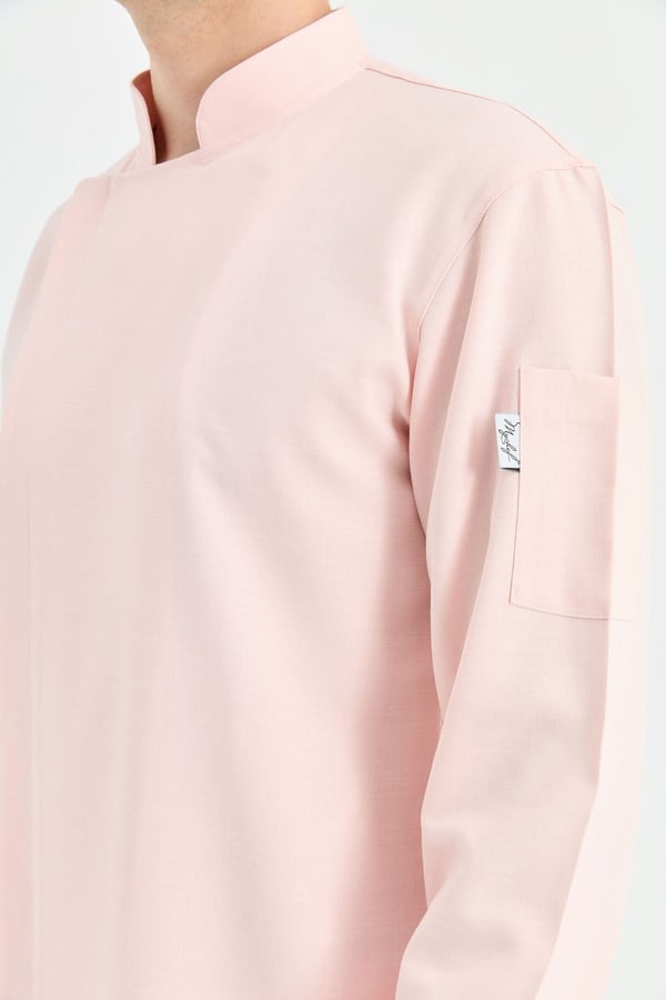 1923 Gizli Pat Erkek Şef Ceketi Pembe - Keten Dokulu Esnek Mutfak Kıyafeti - MyChef Uniforms