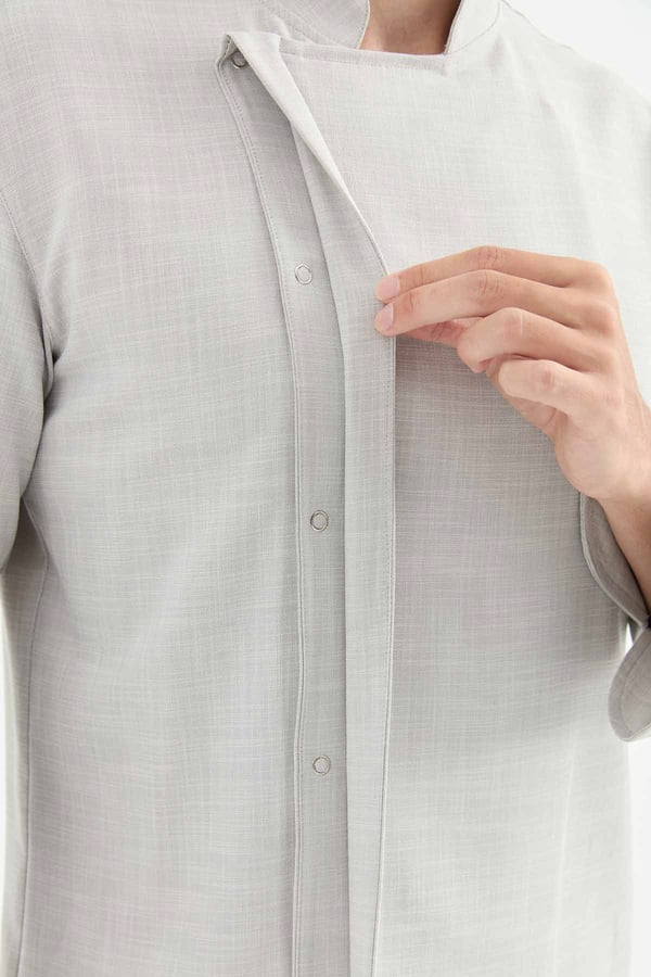 1923 Gizli Pat Şef Ceketi Gri - Keten Dokulu Esnek Mutfak Kıyafeti - MyChef Uniforms