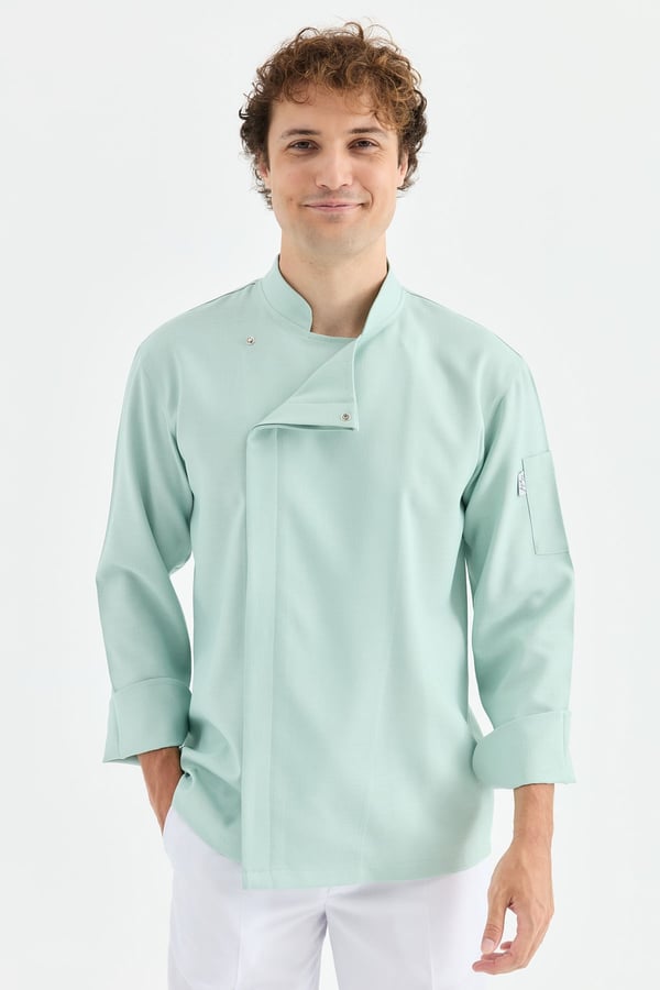 1923 Gizli Pat Şef Ceketi Turkuaz - Keten Dokulu Esnek Mutfak Kıyafeti - MyChef Uniforms