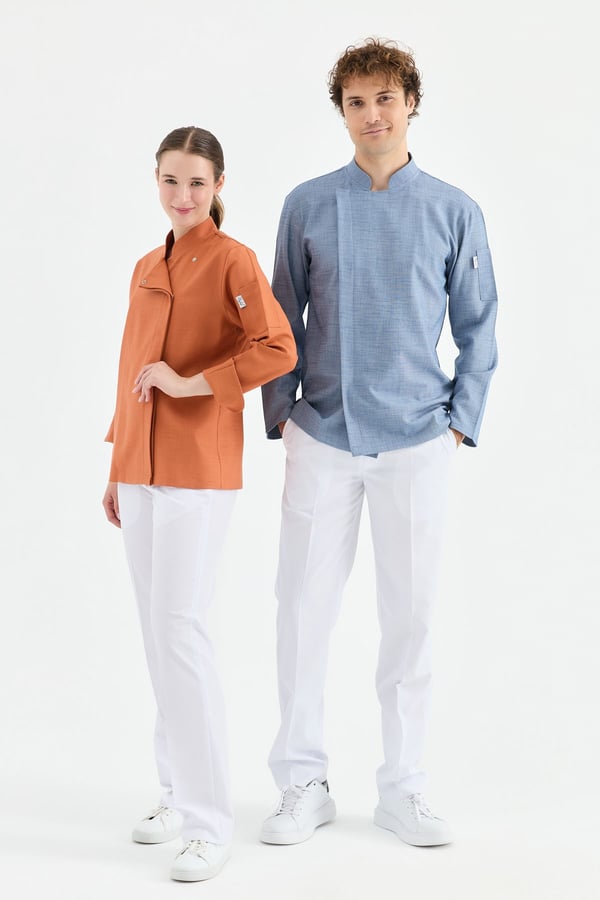 1923 Gizli Pat Şef Ceketi Kiremit - Keten Dokulu Esnek Mutfak Kıyafeti - MyChef Uniforms