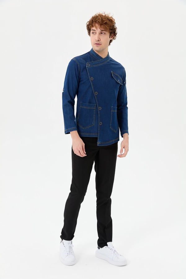 Denim Rana Cepli Uzun Kol Şef Ceketi Koyu Mavi - Fonksiyonel Denim - MyChef Uniforms