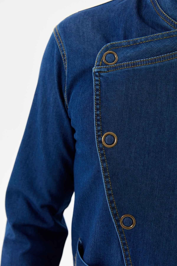 Denim Rana Cepli Uzun Kol Şef Ceketi Koyu Mavi - Fonksiyonel Denim - MyChef Uniforms