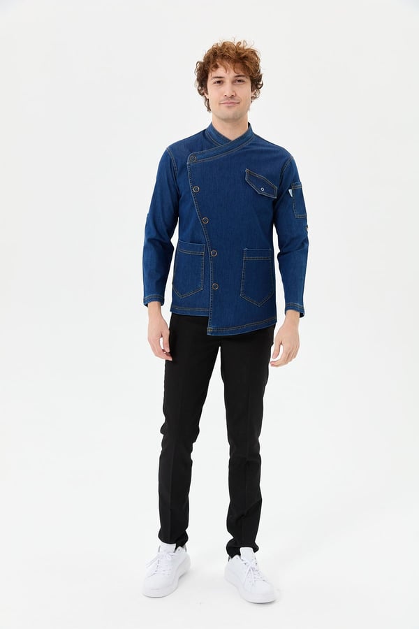 Denim Rana Cepli Uzun Kol Şef Ceketi Koyu Mavi - Fonksiyonel Denim - MyChef Uniforms