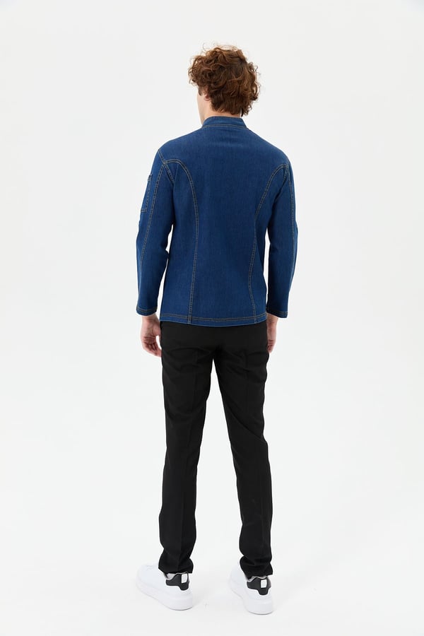 Denim Rana Cepli Uzun Kol Şef Ceketi Koyu Mavi - Fonksiyonel Denim - MyChef Uniforms