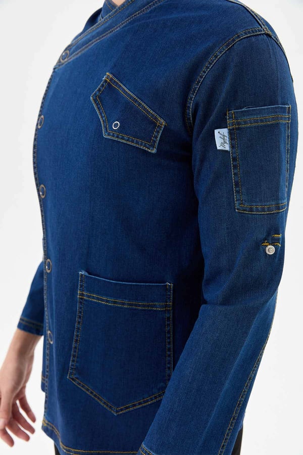 Denim Rana Cepli Uzun Kol Şef Ceketi Koyu Mavi - Fonksiyonel Denim - MyChef Uniforms