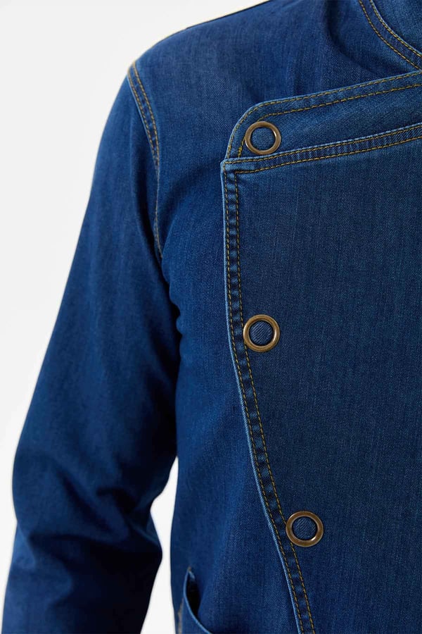 Denim Rana Cepli Uzun Kol Şef Ceketi Koyu Mavi - Fonksiyonel Denim - MyChef Uniforms