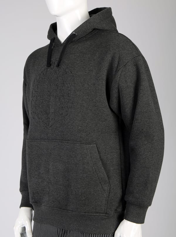 Gofre Baskılı Antrasit Unisex Pamuklu Oversize Kapüşonlu Sweatshirt