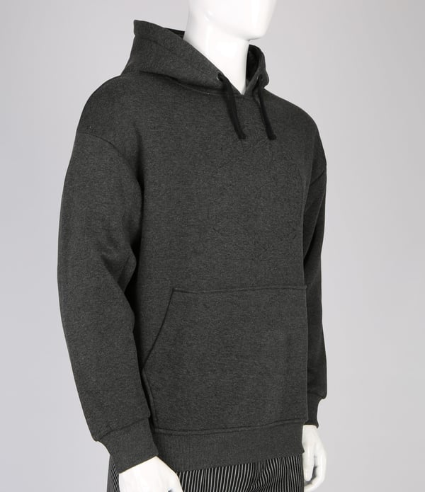 Gofre Baskılı Antrasit Unisex Pamuklu Oversize Kapüşonlu Sweatshirt
